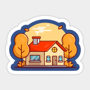 Autumn House with Trees Cartoon Vector Icon Illustration Sticker